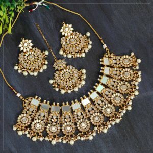 White Color Kundan Mirror Necklaces Set-0