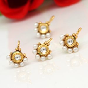 White Color Kundan Nose Pin Combo Of 4 Pieces-0