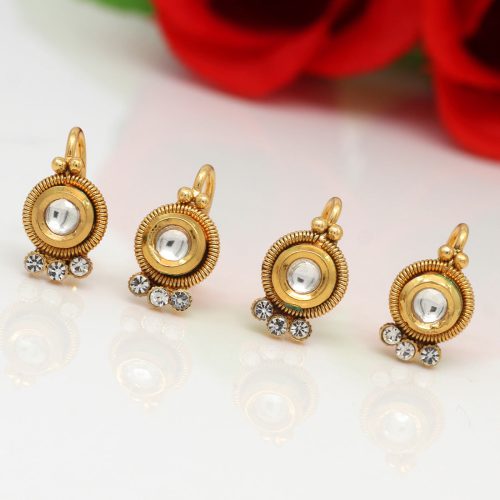 White Color Kundan Nose Pin Combo Of 4 Pieces
