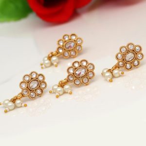 White Color Kundan Nose Pin Combo Of 4 Pieces-0