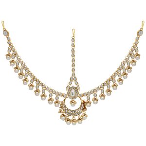 White Color Kundan Work Matha Patti For Women-0