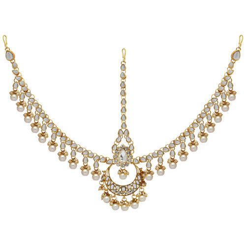 White Color Kundan Work Matha Patti For Women