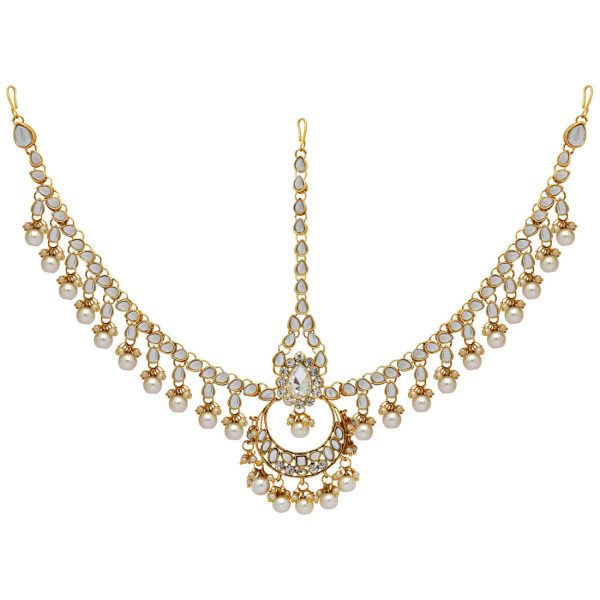 White Color Kundan Work Matha Patti For Women-0