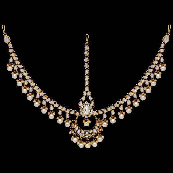 White Color Kundan Work Matha Patti For Women-14846