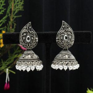 White Color Oxidised Earrings-0