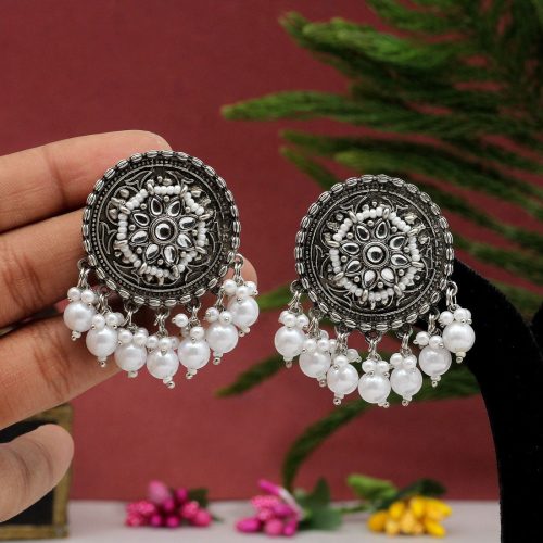 White Color Oxidised Earrings