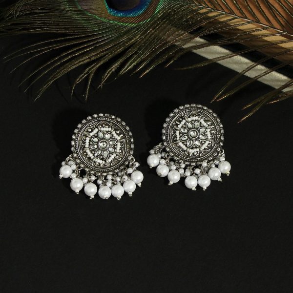 White Color Oxidised Earrings-3355