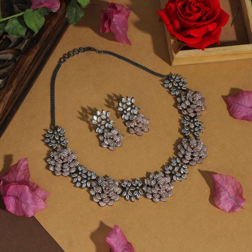 White Color Premium American Diamond Necklace Set