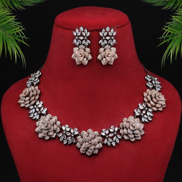 White Color Premium American Diamond Necklace Set-4709