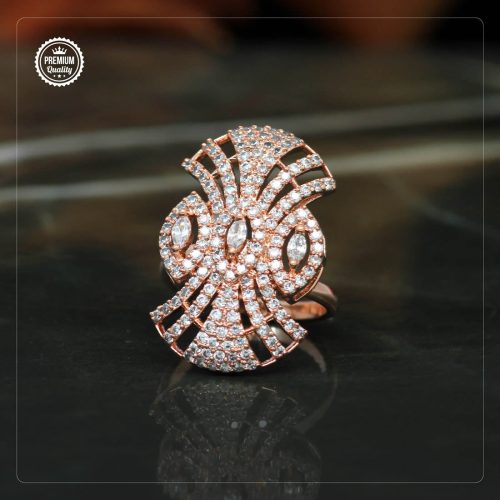 White Color Rose Gold American Diamond Finger Brass Ring