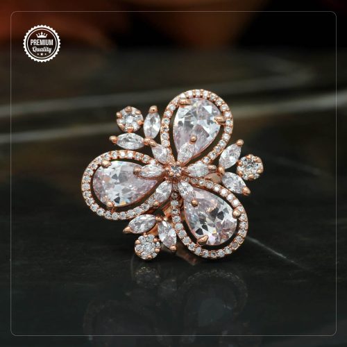 White Color Rose Gold American Diamond Finger Brass Ring