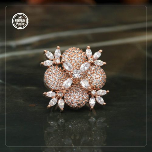 White Color Rose Gold American Diamond Finger Brass Ring