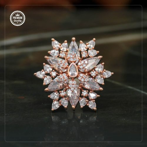 White Color Rose Gold American Diamond Finger Ring