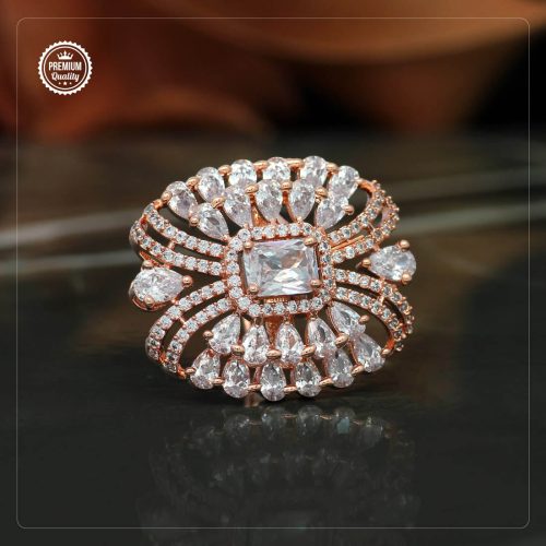 White Color Rose Gold American Diamond Finger Ring