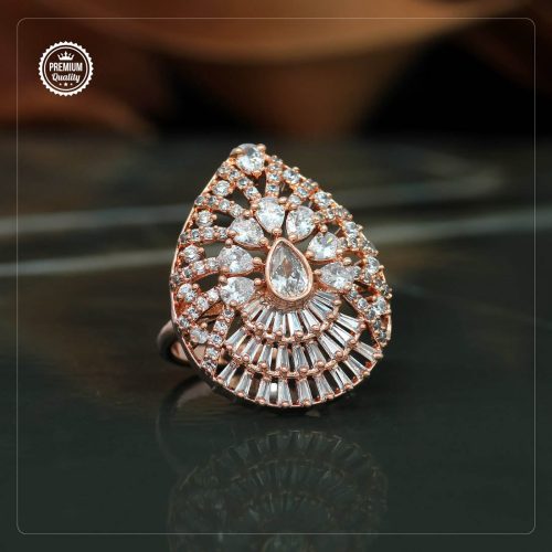 White Color Rose Gold American Diamond Finger Ring