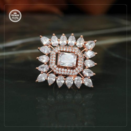 White Color Rose Gold American Diamond Finger Ring