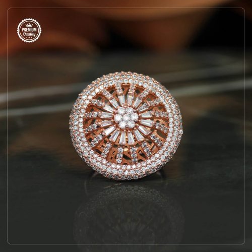 White Color Rose Gold American Diamond Finger Ring