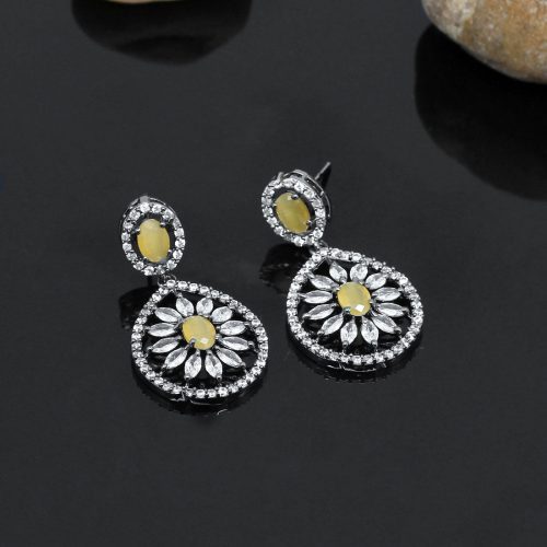 Yellow Color American Diamond Earrings