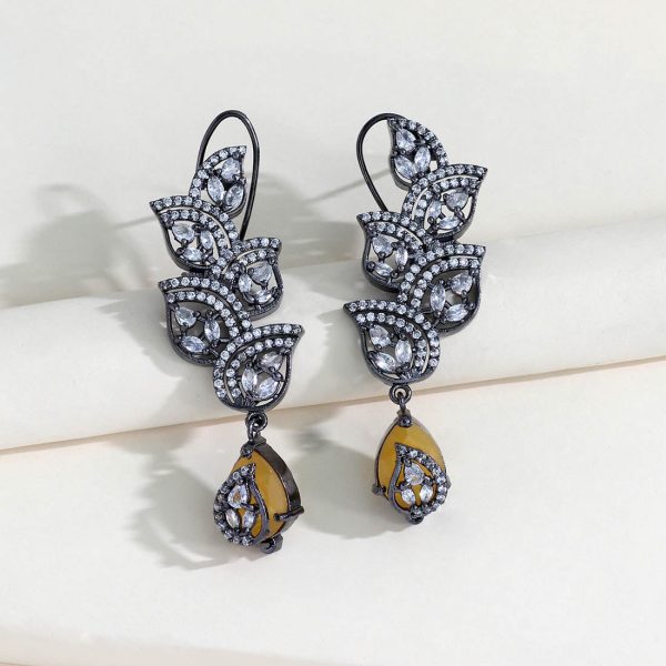 Yellow Color American Diamond Earrings-16939