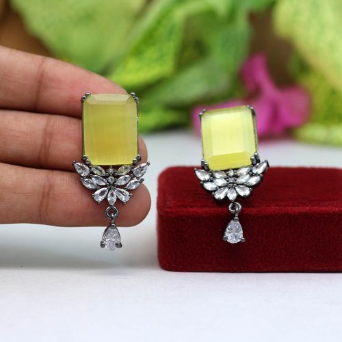 Yellow Color American Diamond Earrings