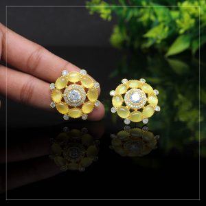 Yellow Color Antique American Diamond Earrings-0