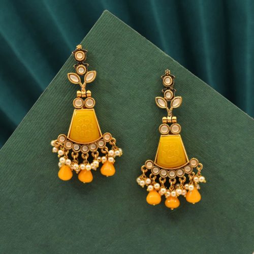 Yellow Color Carving Stone Antique Earrings