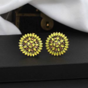 Yellow Color Color Full Stone Oxidised Earrings-0