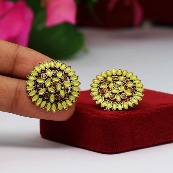 Yellow Color Color Full Stone Oxidised Earrings-12965
