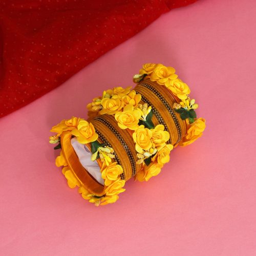 Yellow Color Floral Bangles Set: 2.8