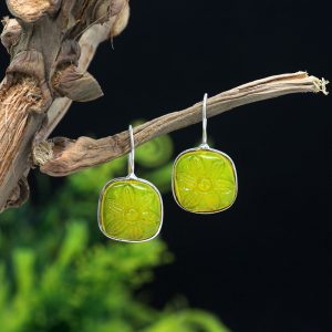 Yellow Color Glass Stone Oxidised Earrings-0