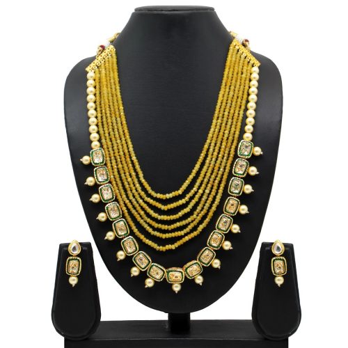 Yellow Color Kundan Meenakari Necklace Set