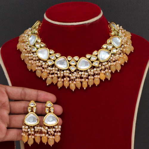 Yellow Color Kundan Meenakari Necklace Set