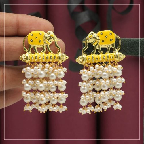 Yellow Color Meenakari Earrings