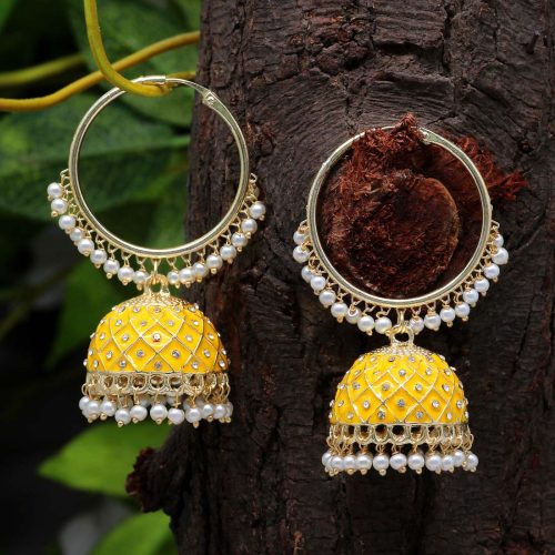 Yellow Color Meenakari Earrings