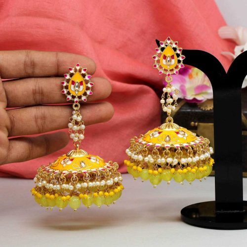 Yellow Color Meenakari Earrings