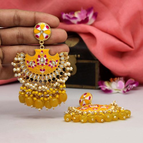 Yellow Color Meenakari Earrings