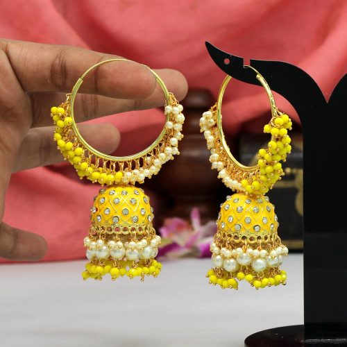 Yellow Color Meenakari Earrings