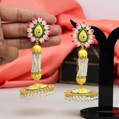 Yellow Color Meenakari Earrings