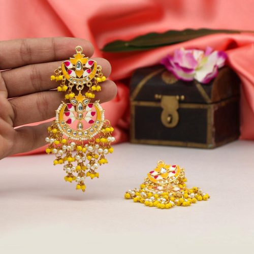 Yellow Color Meenakari Earrings