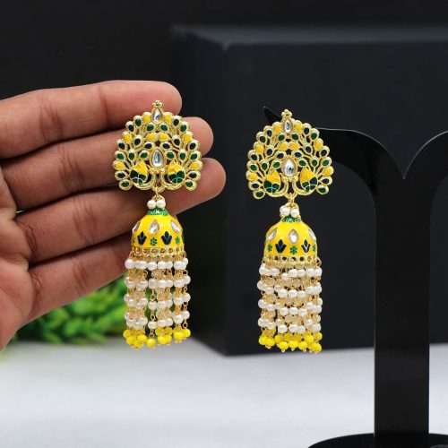 Yellow Color Meenakari Earrings