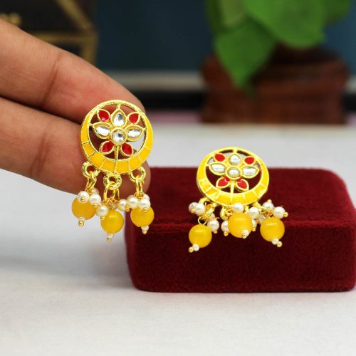 Yellow Color Meenakari Earrings