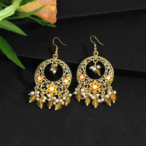 Yellow Color Meenakari Earrings