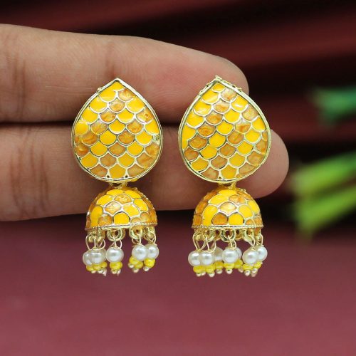 Yellow Color Meenakari Earrings