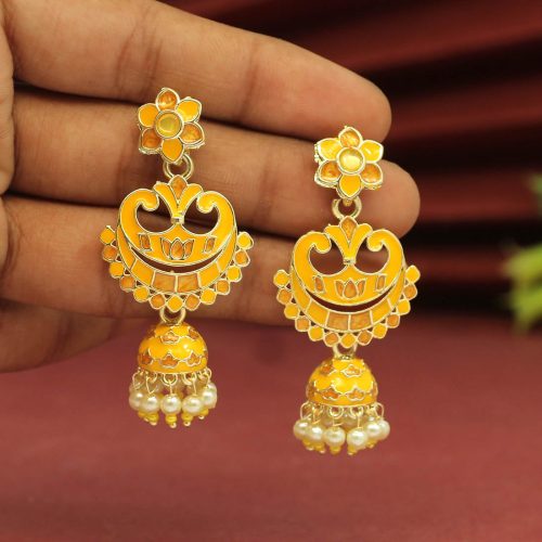 Yellow Color Meenakari Earrings