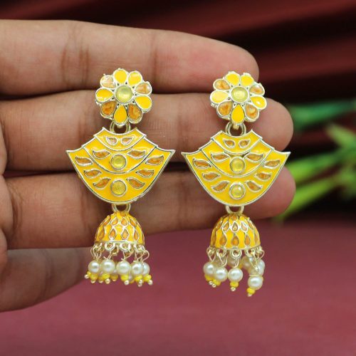 Yellow Color Meenakari Earrings