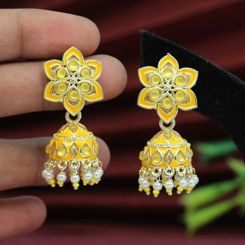 Yellow Color Meenakari Earrings