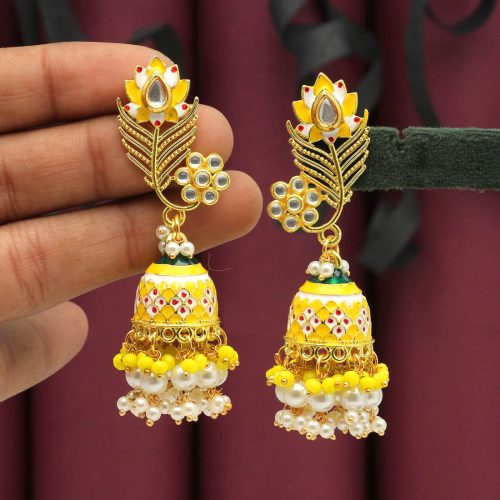 Yellow Color Meenakari Earrings