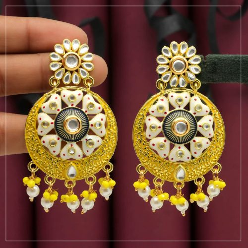 Yellow Color Meenakari Earrings