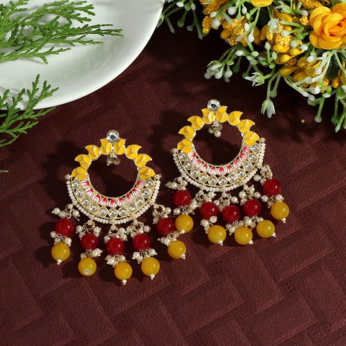 Yellow Color Meenakari Earrings