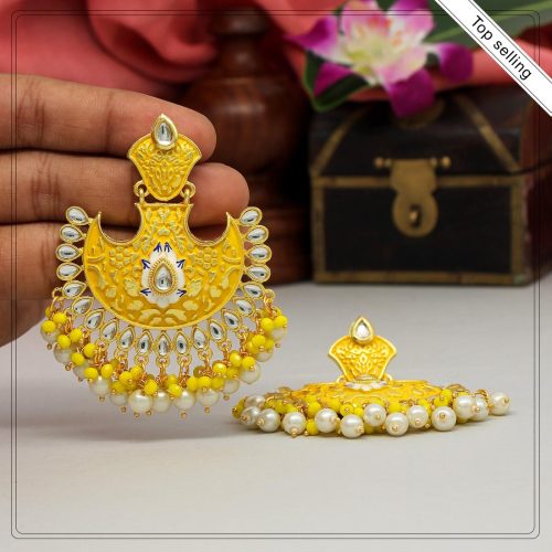 Yellow Color Mint Meena Earrings